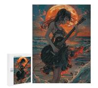 Jigsaw Puzzles 500 PCS Moonlit Guitarist by The Sea Jigsaws for Adults Puzzle Pattern Assembly Educational Challenge Birthday And Unique Gifts 500 PCS