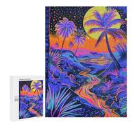 Jigsaw Puzzles 500 PCS Neon Tropical Sunset Scene Jigsaws for Adults Puzzle But Fun And Humorous Every Piece Is Unique - Family Fun & Game Night 500 PCS