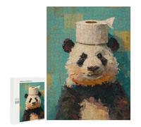Jigsaw Puzzles 500 PCS Panda with Toilet Paper Roll on Head Jigsaws for Adults Puzzle Pattern Assembly Educational Challenge Birthday And Unique Gifts 500 PCS
