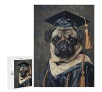 Jigsaw Puzzles 500 PCS Pug Graduation Portrait Art Jigsaws for Adults Puzzle Pattern Assembly Educational Challenge Birthday And Unique Gifts 500 PCS
