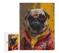 Jigsaw Puzzles 500 PCS Pug in Aviator Goggles Art Print Jigsaws for Adults Puzzle But Fun And Humorous Every Piece Is Unique - Family Fun & Game Night 500 PCS