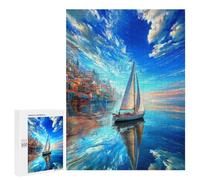 Jigsaw Puzzles 500 PCS Sailboat Reflection Coastal Scene Jigsaw for Teenagers Improve Memory Difficult And Challenge Brainteaser Family Games 500 PCS
