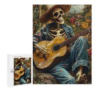Jigsaw Puzzles 500 PCS Skull Playing Guitar Art Print -1 Jigsaws for Adults Puzzle But Fun And Humorous Every Piece Is Unique - Family Fun & Game Night 500 PCS
