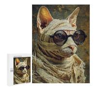 Jigsaw Puzzles 500 PCS Stylish Cat with Glasses Jigsaw for Teenagers Improve Memory Difficult And Challenge Brainteaser Family Games 500 PCS