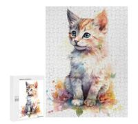 Jigsaw Puzzles 500 PCS Watercolor Manx Cat Kitten Teenagers Puzzles Relax Games Difficult Challenge Unique Birthday And Xmas Gifts 500 PCS