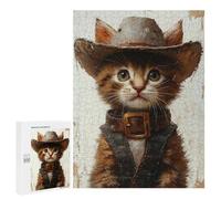 Jigsaw Puzzles 500 PCS Western Kitten Cowboy Hat Jigsaws for Adults Puzzle But Fun And Humorous Every Piece Is Unique - Family Fun & Game Night 500 PCS