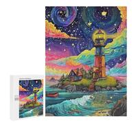 Jigsaw Puzzles 500 PCS Whimsical Lighthouse Coastal Scene -1 Jigsaws for Adults Puzzle But Fun And Humorous Every Piece Is Unique - Family Fun & Game Night 500 PCS