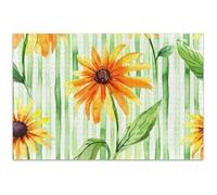 Jigsaw Puzzles 500 Piece for Adults Green Stripes Orange Flowers White Elephant Party Gifts Fun Art Puzzle Floral Art Painting, 20.5x14.9 Inch