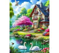 Jigsaw Puzzles 500 piece,Puzzles for Adults,Challenging Educational Family Activity Games Home Decoration Puzzle Cottage Lake Swans 20.5 x 15 inch