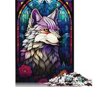 Jigsaw Puzzles 500 Pieces Abstract Wolf Stained Glas Puzzle for Adults Woodenboard Puzzles Christmas Puzzle Gifts 500pcs (52x38cm)