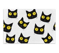 Jigsaw Puzzles 500 Pieces Adult White Elephant Party Gifts Cute Black Cat Yellow Playful Fun Art Puzzle Artwork Animal Print, 20.5x14.9 Inch