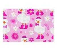 Jigsaw Puzzles 500 Pieces Adults Cute Ducks Pink Bows Gifts for White Elephant Game Difficult Jigsaw Puzzle Animal Colorful Art, 20.5x14.9 Inch