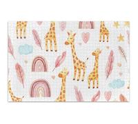 Jigsaw Puzzles 500 Pieces Adults Gifts for Puzzle Lovers Hard Large Puzzle Flower Animal Painting Cute Cartoon Giraffes White, 20.5x14.9 Inch