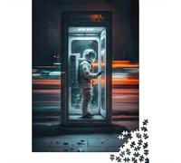 Jigsaw Puzzles 500 Pieces Astronaut In Phonebooth Puzzle for Adults Woodenboard Puzzles Christmas Puzzle Gifts 500pcs (52x38cm)