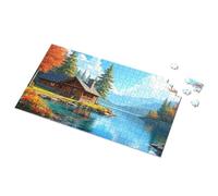 Jigsaw Puzzles 500 Pieces Cozy Cabin By The Lake In Autumn Picture Puzzle 500 Piece Puzzles For Adults Spot It Game For Kids(300PCS)