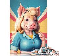 Jigsaw Puzzles 500 Pieces Cute Pig Retro Style Puzzle for Adults Woodenboard Puzzles Christmas Puzzle Gifts 500pcs (52x38cm)
