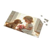 Jigsaw Puzzles 500 Pieces Floral Wallpaper: A Little Girl And Her Puppy Picture Puzzle Boy Toys Outfoxed Game For Kids(1000PCS)