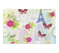 Jigsaw Puzzles 500 Pieces for Adult Family White Elephant Gifts Vintage Eiffel Tower Rose Family Fun Puzzle Scenery Floral Art, 20.5x14.9 Inch