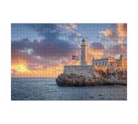 Jigsaw Puzzles 500 Pieces For Adult Faro Castillo Del Morro Lighthouse Located Havana Cuba Sunset Puzzle Game For Family Wooden Puzzle Toy Educational Games Puzzles For Home Decor