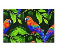 Jigsaw Puzzles 500 Pieces for Adult White Elephant Gifts Funny Vibrant Birds Green Leaves Fun Hard Puzzle Floral Art Painting, 20.5x14.9 Inch