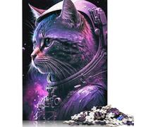 Jigsaw Puzzles 500 Pieces for Adults Astronaut Space Cat Puzzle for Adults Woodenboard Puzzles Family Fun Jigsaws Puzzles 500pcs (52x38cm)