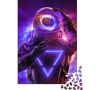 Jigsaw Puzzles 500 Pieces for Adults Astronaut Space With Neon Puzzle for Adults Wooden Board Puzzles Family Decoration 500pcs (52x38cm)