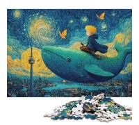 Jigsaw Puzzles 500 Pieces for Adults Boy Riding Whale over City, Van Gogh Jigsaw Puzzles Woodenboard Puzzles Great Gift for Adults 500pcs (52x38cm)