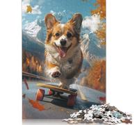 Jigsaw Puzzles 500 Pieces for Adults Corgi Skateboarding Puzzle for Adults Woodenboard Puzzles Family Decoration 500pcs (52x38cm)