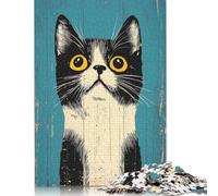 Jigsaw Puzzles 500 Pieces for Adults Curious Vintage Cat Portrait Puzzle for Adults Woodenboard Puzzles Family Fun Jigsaws Puzzles 500pcs (52x38cm)