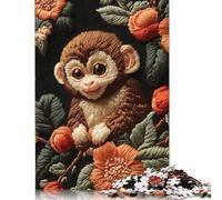 Jigsaw Puzzles 500 Pieces for Adults Embroidered Monkey with Flowers Puzzle for Adults Woodenboard Puzzles Family Fun Jigsaws Puzzles 500pcs (52x38cm)