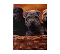 Jigsaw Puzzles 500 Pieces for Adults Families Puzzle Game for The Whole Challenging Puzzles,Shar Pei Black Puppy Small Dogs Gray Puppy Pets
