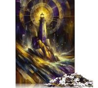 Jigsaw Puzzles 500 Pieces for Adults Lighthouse in Golden Light Jigsaw Puzzles Wooden Puzzle Leisure Toy Educational Game Home Decoration Art Gift 500pcs (52x38cm)