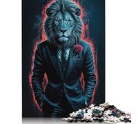 Jigsaw Puzzles 500 Pieces for Adults Lion in Suit Jigsaw Puzzles Wooden Puzzle Leisure Toy Educational Game Home Decoration Art Gift 500pcs (52x38cm)