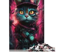 Jigsaw Puzzles 500 Pieces for Adults Neon Robot Cat Jigsaw Puzzle Set Adult Toys Gift Jigsaw for Home Wall Decoration 500pcs (52x38cm)