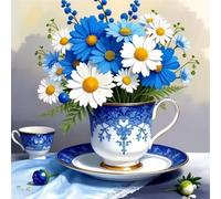 Jigsaw Puzzles 500 Pieces for Adults, puzzles for adults 500 Piece Beautiful Colourful Artwork, Challenging Puzzle Game for Family, Theme:Blue Floral Tablecloth