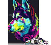 Jigsaw Puzzles 500 Pieces for Adults | Siberian Husky with Headphones Puzzle | 500 Piece Puzzle Wooden Puzzles Educational Games 500pcs (52x38cm)