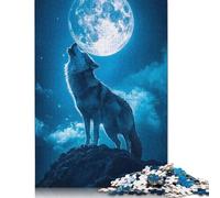 Jigsaw Puzzles 500 Pieces for Adults Wolf Howling at The Moon Puzzle for Adults Woodenboard Puzzles Family Fun Jigsaws Puzzles 500pcs (52x38cm)