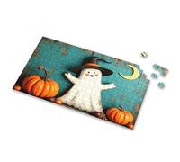 Jigsaw Puzzles 500 Pieces Halloween Ghost With Pumpkins Under A Crescent Moon Picture Puzzle Activity Books For Kids Ages 6-8 300 Piece Puzzle(500PCS)