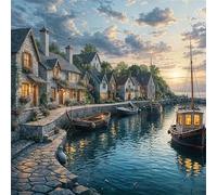 Jigsaw Puzzles 500 Pieces, Jigsaws Coastal House Boat 500 Piece jigsaw puzzles for Adults, Challenge High Difficulty Family Puzzle Game 45x45cm/18x18inch