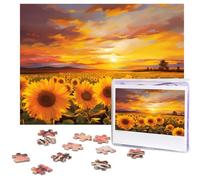 Jigsaw Puzzles 500 Pieces Personalized Puzzle for Adults Custom Puzzles from Photos Wooden Puzzle Beautiful Sunflower Field Sunset Puzzles Classic Jigsaw Puzzle for Family Wedding Birthday Gifts
