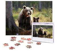 Jigsaw Puzzles 500 Pieces Personalized Puzzle for Adults Custom Puzzles from Photos Wooden Puzzle Mother Brown Bears Protect Cubs Puzzles Classic Jigsaw Puzzle for Family Wedding Birthday Gifts
