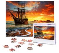 Jigsaw Puzzles 500 Pieces Personalized Puzzle for Adults Custom Puzzles from Photos Wooden Puzzle Pirate Ship in The Sunset Puzzles Classic Jigsaw Puzzle for Family Wedding Birthday Gifts