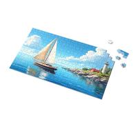 Jigsaw Puzzles 500 Pieces Sailing Boat By The Lighthouse Picture Puzzle Boy Toys Outfoxed Game For Kids(300PCS)