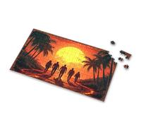 Jigsaw Puzzles 500 Pieces Silhouettes Stroll Along Lava-Path Amidst Palm Trees Under A Fier Picture Puzzle Easter Gifts For Adults Puzzle(500PCS)