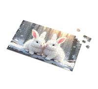 Jigsaw Puzzles 500 Pieces Two Adorable White Rabbits In Winter Wonderland Picture Puzzle 500 Piece Puzzles For Adults Spot It Game For Kids(300PCS)