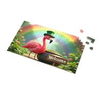 Jigsaw Puzzles 500 Pieces Welcome To The Rainbow Paradise With A Flamingo Hat Picture Puzzle 500 Piece Puzzles For Adults Spot It Game For Kids(500PCS)