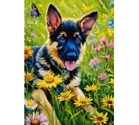 Jigsaw Puzzles 5000 pieces,Puzzles for Adults,Challenging Educational Family Activity Games Home Decoration Puzzle Flower Shepherd Dog,71.3 x 41.3 Inch