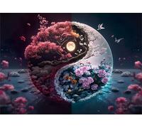 Jigsaw Puzzles 5000 pieces,Puzzles for Adults,Challenging Educational Family Activity Games Home Decoration Puzzle Yin-Yang Floral Landscape,71.3 x 41.3 Inch