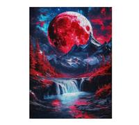 Jigsaw Puzzles 52x38cm/1000pcs for Adults Red Moon Waterfall Puzzle for Adults Relax Games Birthday Present Gifts for Friends And Family 52x38cm/1000pcs