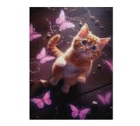 Jigsaw Puzzles 52x38cm/1000pcs for Teenagerss Cat Pink Butterflies Puzzles for Adults Toy Wall Decor A Work of Art Gifts for Friends And Family 52x38cm/1000pcs